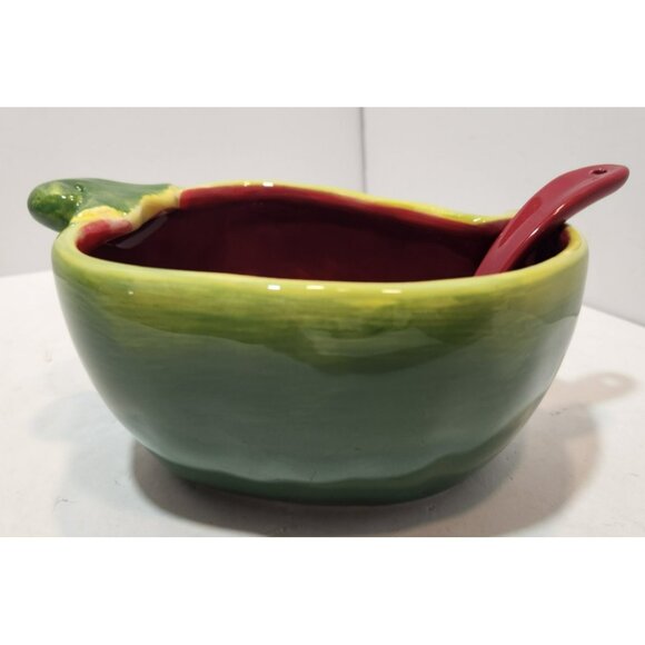 Certified International Ceramic Chili Pepper Salsa Bowl & Spoon Red & Green - Picture 1 of 16